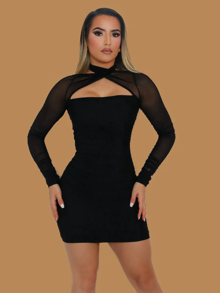 ALL BLACK ATTIRE MESH SLEEVES DRESS