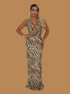 ZEBRA PRINT DRAPE MAXI DRESS