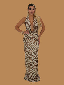  ZEBRA PRINT DRAPE MAXI DRESS