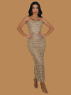 CHAMPAGNE GOLD LACE MAXI DRESS