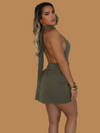 MINIMALIST OPEN BACK MINI DRESS OLIVE