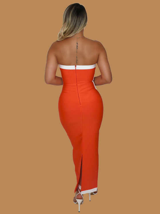 ONE OF ONE BANDAGE MAXI DRESS ORANGE