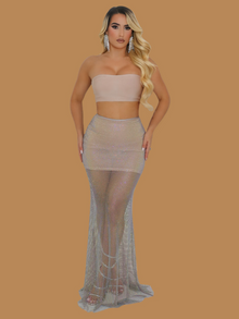  BIG DEAL MESH RHINESTONE MAXI SKIRT