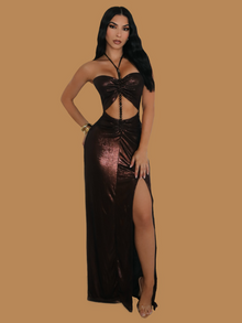  BRONZE BEADED DETAIL MAXI DRESS - PRE ORDER
