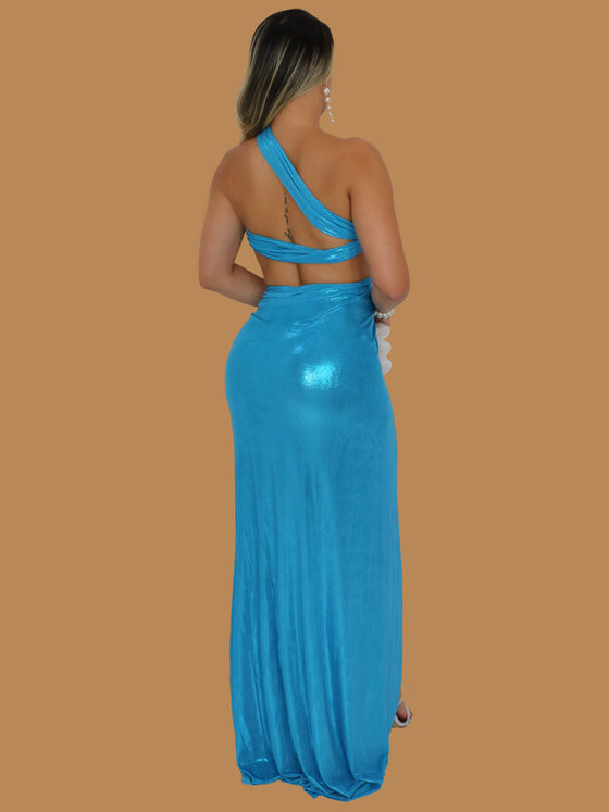 FEEL THE OCEAN METALLIC MAXI DRESS