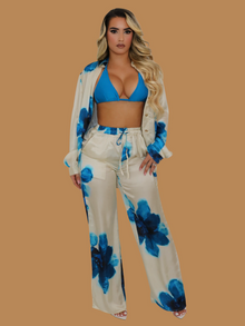  TROPICAL BLUE SATIN PANT (BOTTOM ONLY)