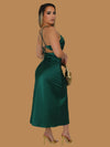 GLAMMED UP SILKY MIDI DRESS GREEN