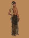 SULTRY CHEETAH DRAPE MAXI DRESS