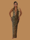 SULTRY CHEETAH DRAPE MAXI DRESS