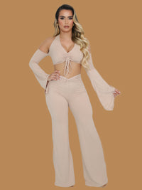 CLASSY LONG SLEEVE PANT SET NUDE