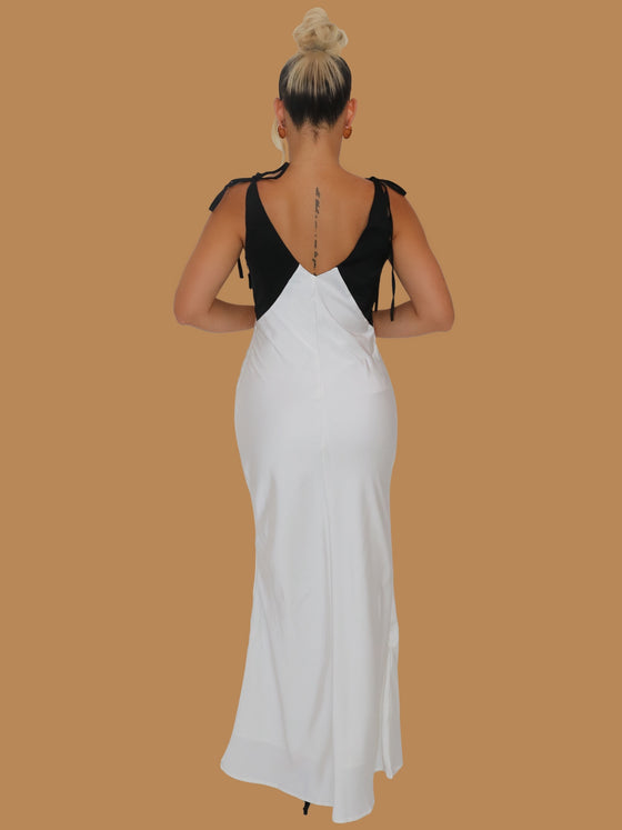 B&W SILKY V CUT MAXI DRESS