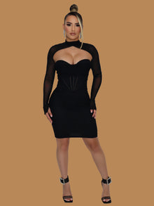  CORSET MESH SLEEVE DRESS