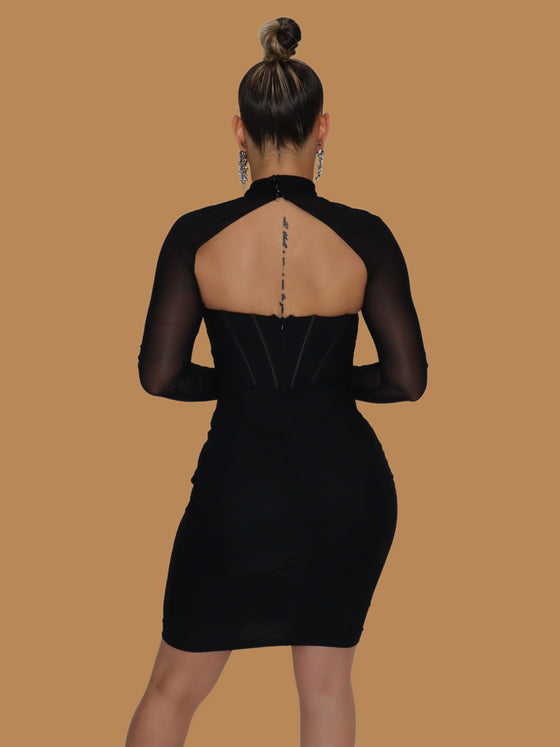 CORSET MESH SLEEVE DRESS