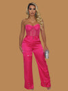 HOT PINK SATIN CARGO PANT