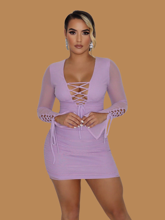 LILAC MESH LACE UP DRESS