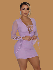  LILAC MESH LACE UP DRESS